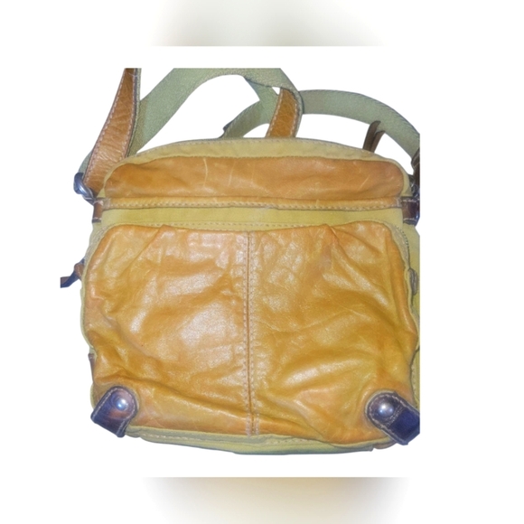 Fossil Canvas Leather Green and Brown/Caramel  Hobo Y2K Retro Crossbody Bag - Picture 2 of 9